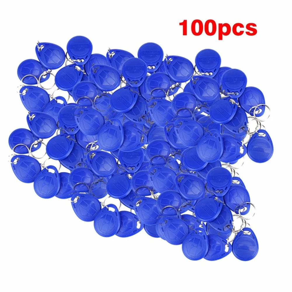 

100PCS Proximity TK4100 ID Card Chips Attendance Tags Key Fobs Portable Keyfobs Keychain Rings For Access Control