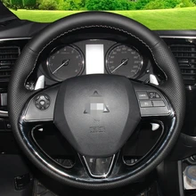 Hand-stitched Black Leather Steering Wheel Cover for Mitsubishi Outlander 2015