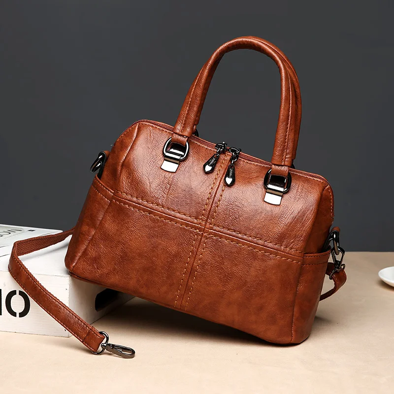 

Crossbody Bag For Women 2019 Vintage Boston Cross Body Shoulder Bag Women Leather Handbag Female Boston Bag Brown