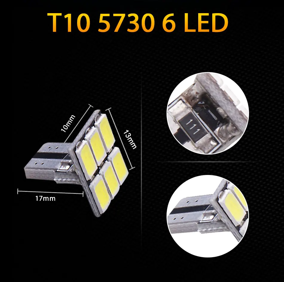HLXG 10 шт. белый T10 W5W 2521 2450 6 SMD 5730 6 светодиодный клиновидный купол светильник лампы для чтения для очистки автомобиля обратный светильник Авто 12V