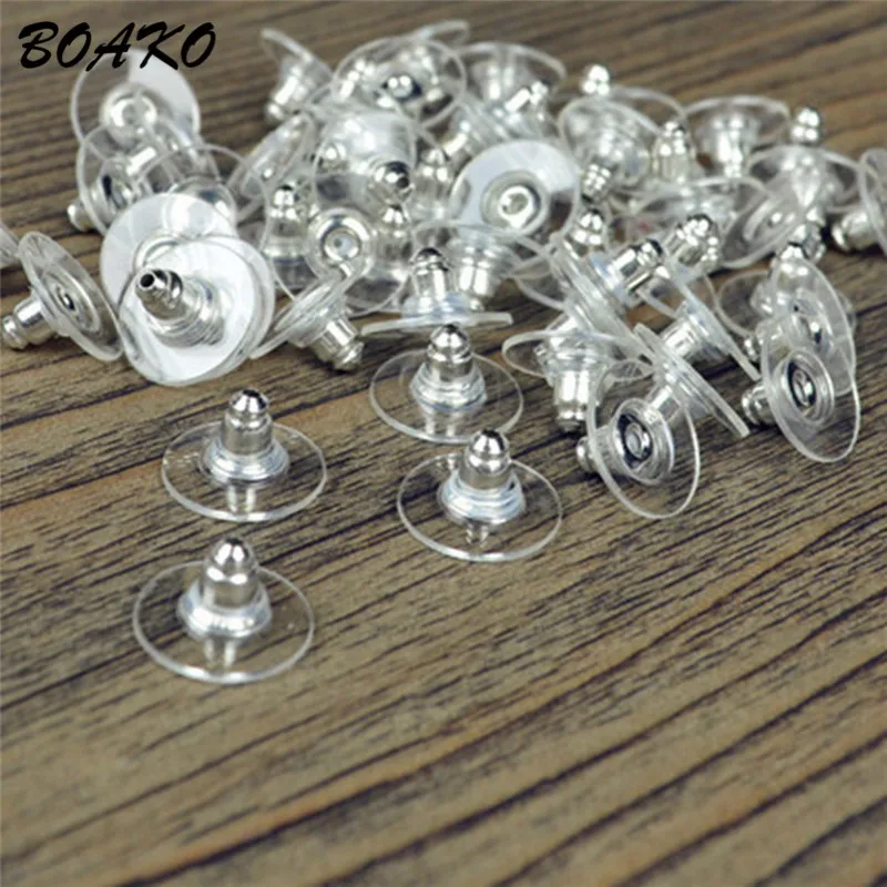 

BOAKO 100pcs/bag Rubber Clear Earring Back Stopper Silicone Round Earring Back Stoppers Bullet Jewelry Accessories DIY Parts