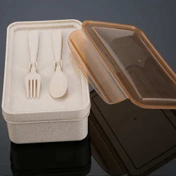 

Fashion Lunch Box within spoon and fork Bento Flask Container for Food Wheat materiall Table Ware Storage Lunch Box kids Picnic