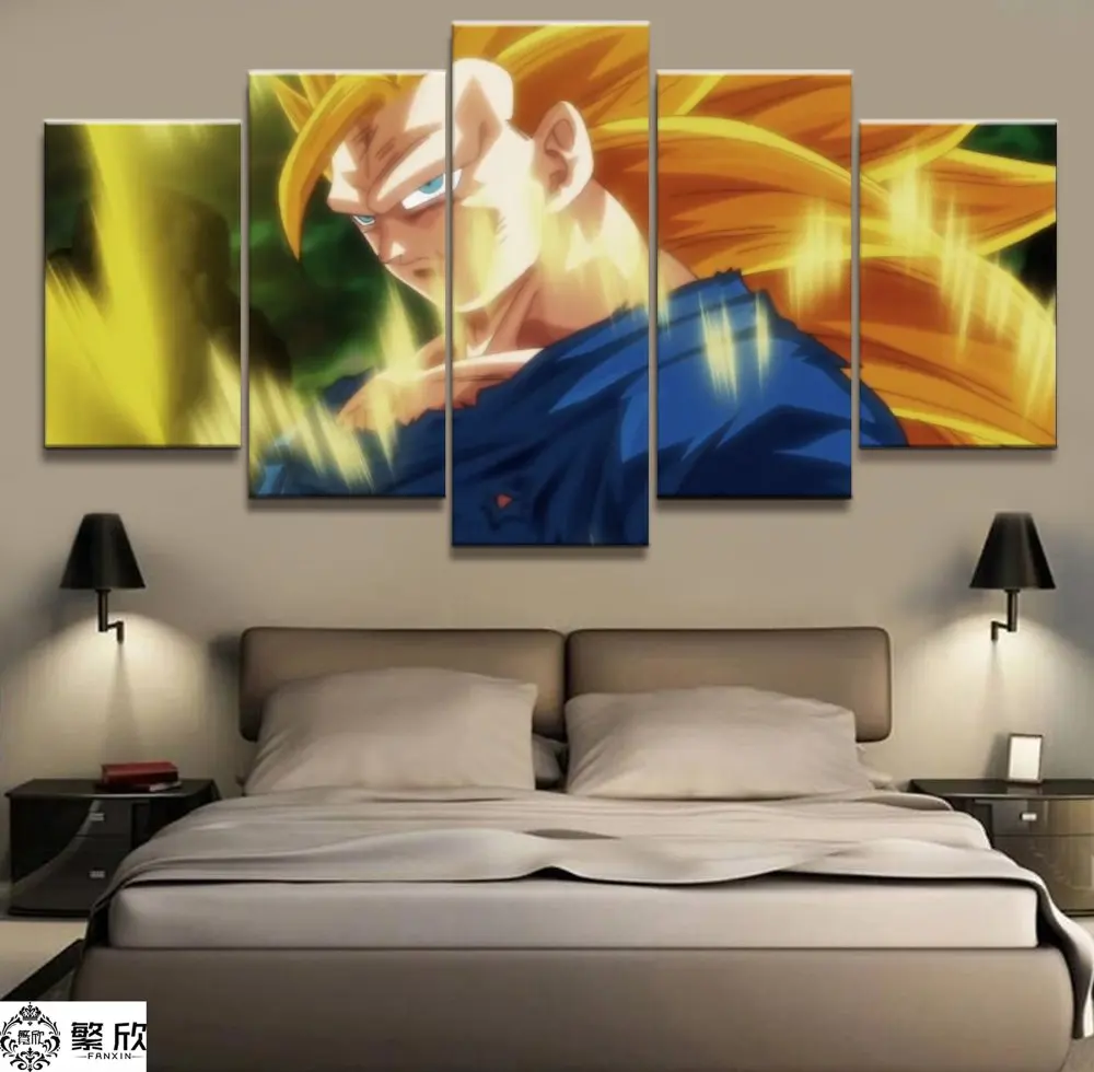 

Home Decor Modular Picture Canvas Painting 5 Piece Dragon Ball Super Son Goku Animation Poster Wall For Living Room Modern