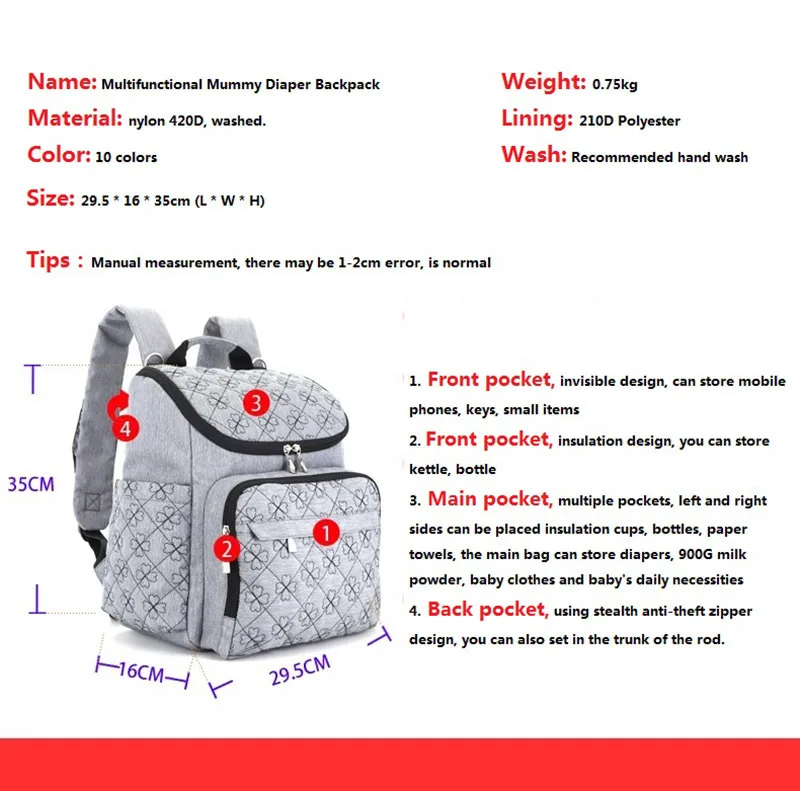 Diaper Bag Fashion Mummy Maternity Nappy Bag Brand Baby Travel Backpack Diaper Organizer Nursing Bag For Baby Stroller