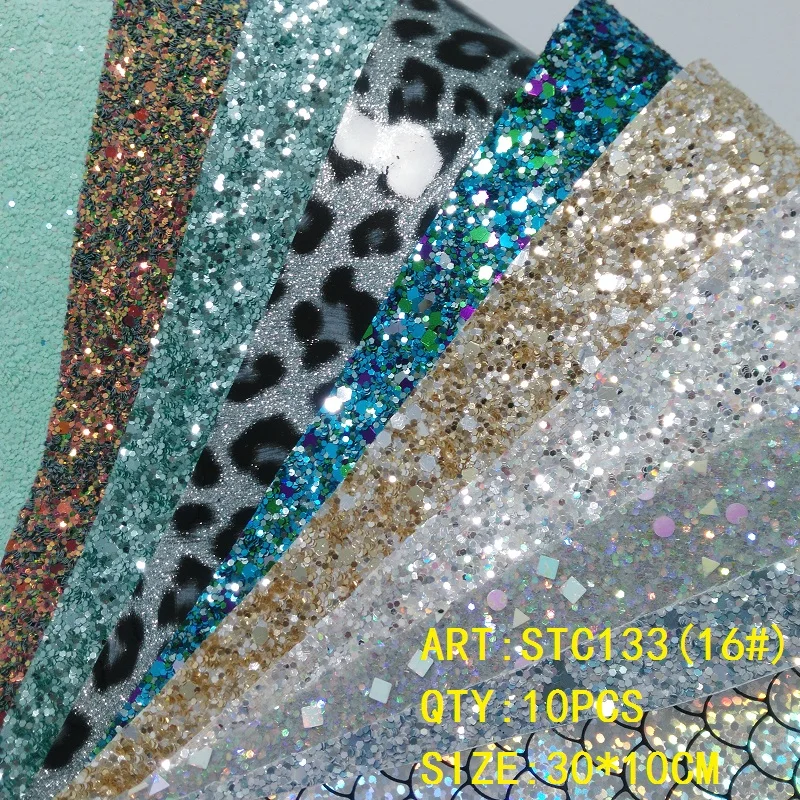 Прозрачный запас 1 комплект(10 шт.) 30X10 см Alisa Glitter Cuero Sintetico блестящая кожа для DIY аксессуары для волос ремесло STC133 - Цвет: 16