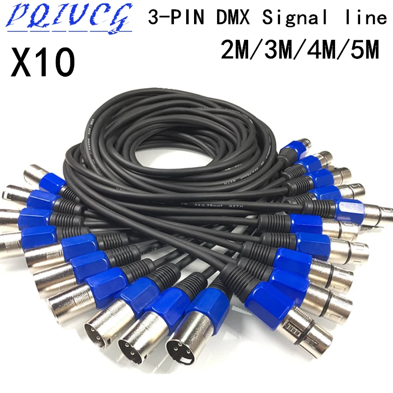 10 шт./2 м/3 М/4 м/5 м 3PIN DMX сигнальная линия светодиодный PAR сигнальная линия металлический XRL 3-контактный DMX кабель профессиональное сценическое освещение dj оборудование