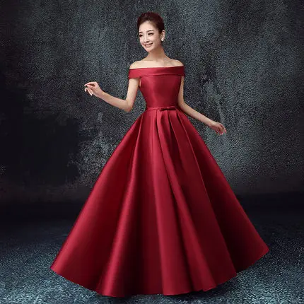 Vestidos fiesta noche Коралловое Новое атласное с вырезом «лодочкой» с короткими рукавами трапециевидной формы голубого, зеленого, фиолетового, розового, бордового цвета длинное платье подружки невесты