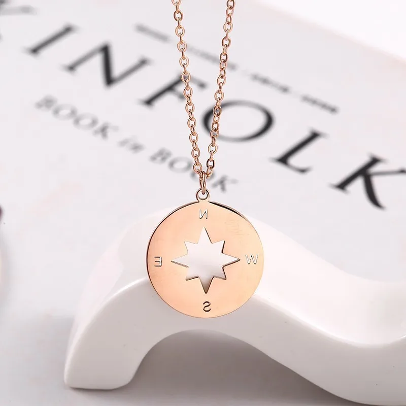 RIR Stainless Steel Compass Necklace Inspirational Wanderlust Jewelry College Graduation Gift For Her Be Brave - Окраска металла: Rose Gold