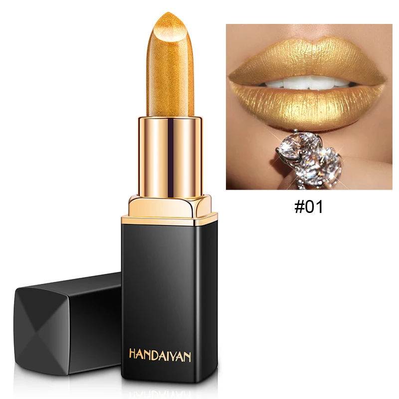 HANDAIYAN, сексуальная блестящая металлическая губная помада, меняющая температуру, цвет золота, Мерцающая красная помада, жемчужные Сияющие пигментные бальзам для губ - Цвет: HDY BB01