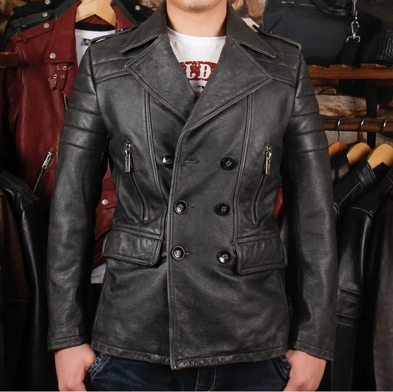 Брендовые Новые мужские толстые винтажные кожаные длинные куртки, мужские байкерские Тонкие Куртки из натуральной кожи. Осенние большие размеры