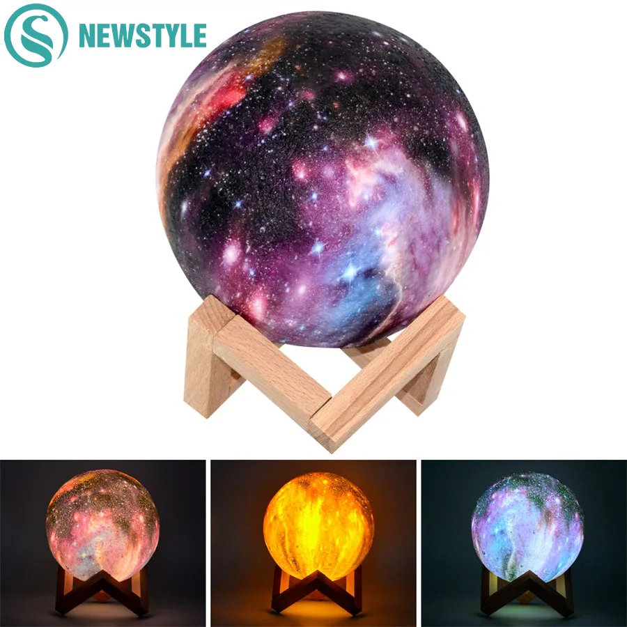 

3D Print 15CM LED Moon Light Touch Switch Blue and White Porcelain Night Light Starry Sky For Bedroom Christmas Home Decoration