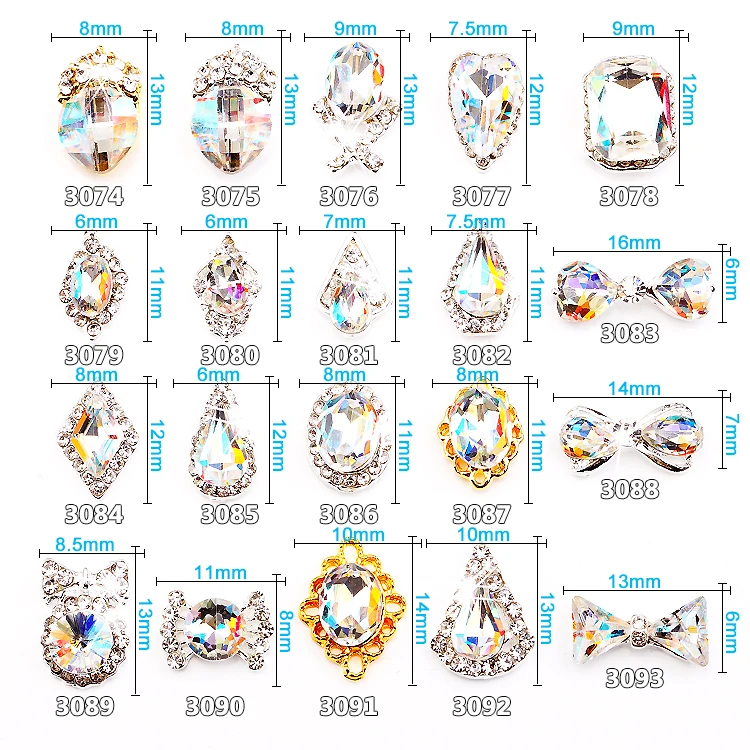 

10pcs Top Grade Shining Crystal Pointback Multicolor K9 Fancy Stone Rhinestones For Nail Art/Phone/Dress Decoration 3074-3093