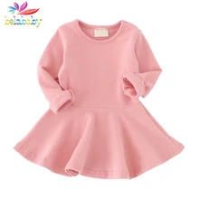 Belababy/платье для маленьких девочек; хлопковая одежда ярких цветов с длинными рукавами; сезон весна-осень; платье принцессы с оборками и круглым вырезом для малышей; vestido