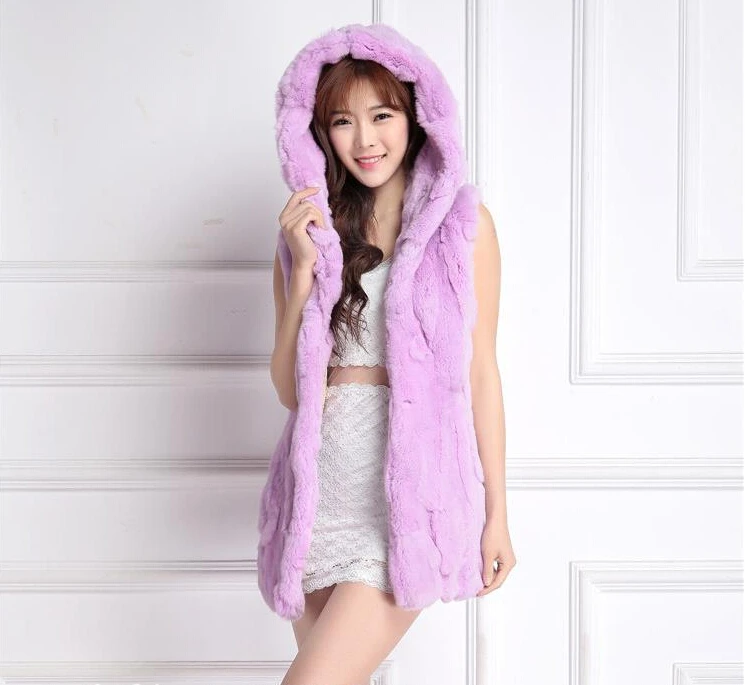 Fourrure Usine Lapin beige Manteau Kfp972 Gilet Gros Femmes Mode À Réel grey Épais Black purple De Véritable Chaud En Rex pink Capuche khaki 4AR53jL