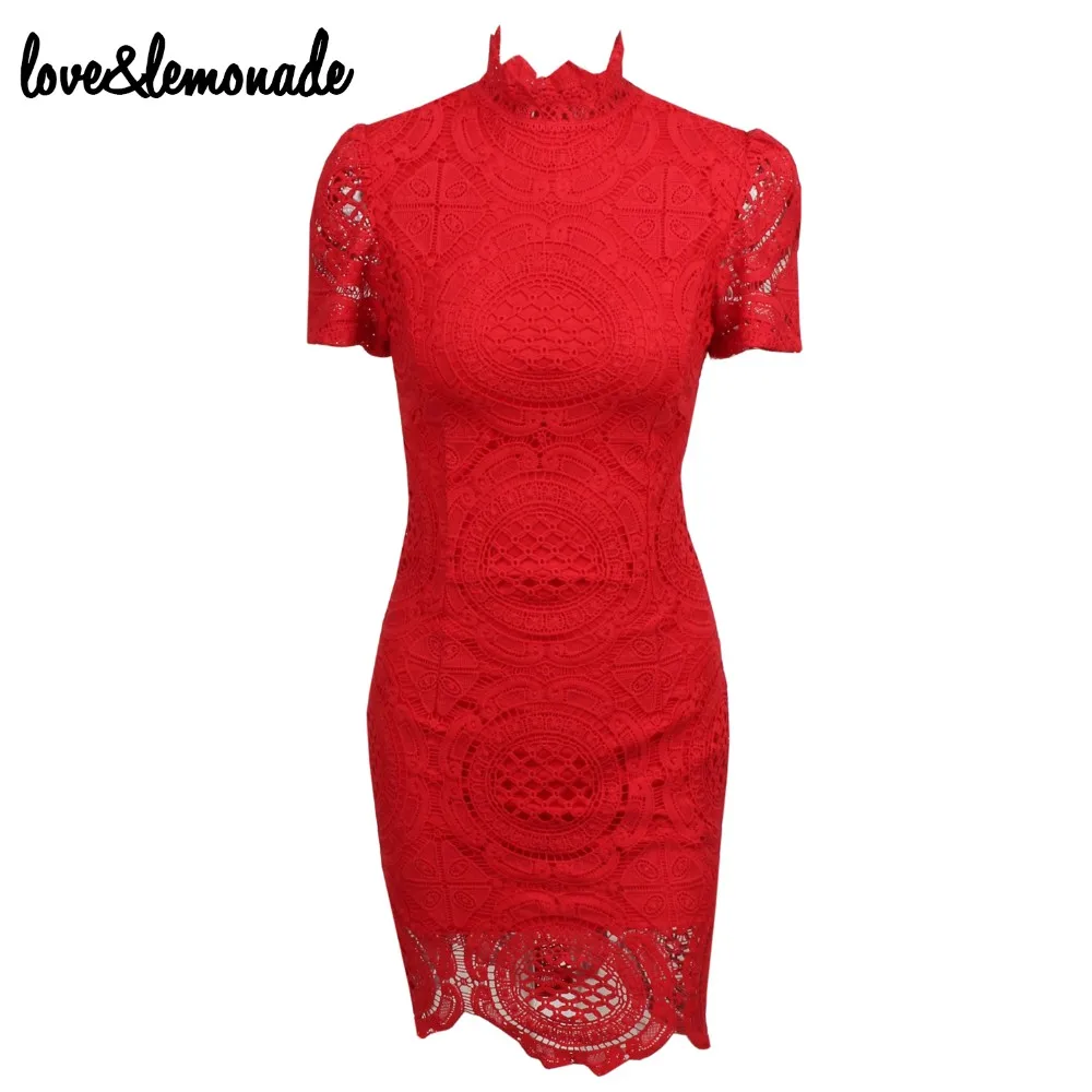 Love& Lemonade геометрические тонкие кружевные вечерние платья с высоким воротником красный/черный TB 9181