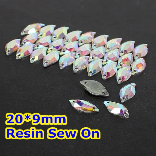 Free Shipping, 100pcs/Lot, 20*9mm Crystal AB / Clear AB Flat Back #3254 Leaf Sew On Stones photo