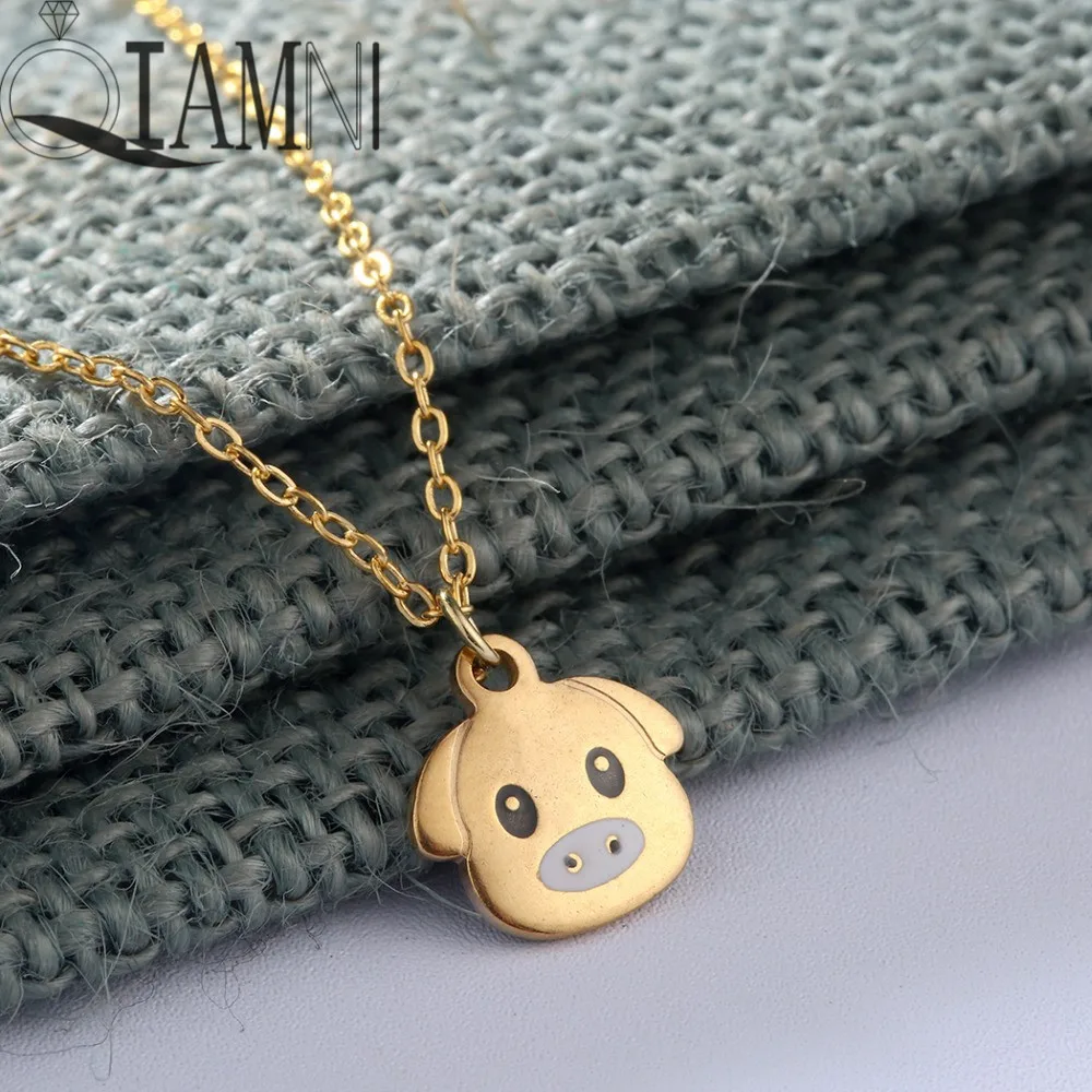 

QIAMNI Stainless Steel Cartoon Lovely Animal Pig Necklace Pendant for Women Dog Collars Friendship Jewelry Pet Lover Gift