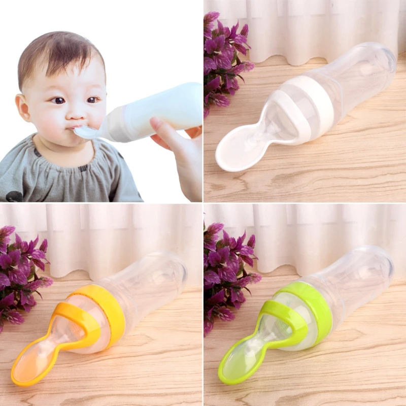 

Top Quality Infant Baby Kids Silicone Feeding With Spoon Feeder Food Rice Cereal Bottle New