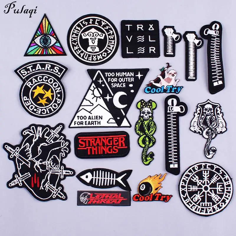 

Pulaqi Harry Potter Patches Stripes On Clothes Resident Evil Sticker For Jeans Embroidery Patch Punk Badge Skull Patches Diy F