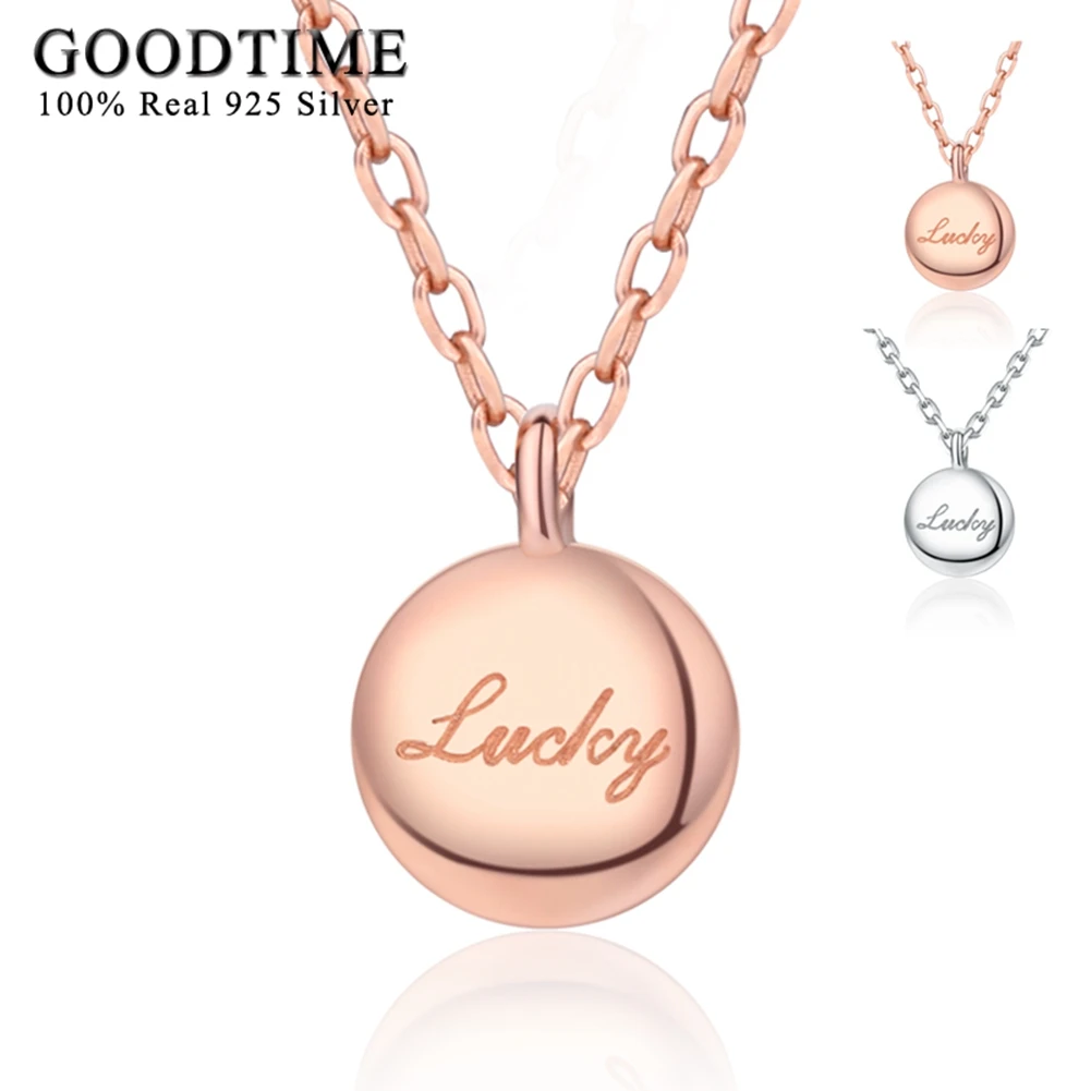 Classic Round LUCKY Necklace 925 Sterling Silver Pendant Necklaces For