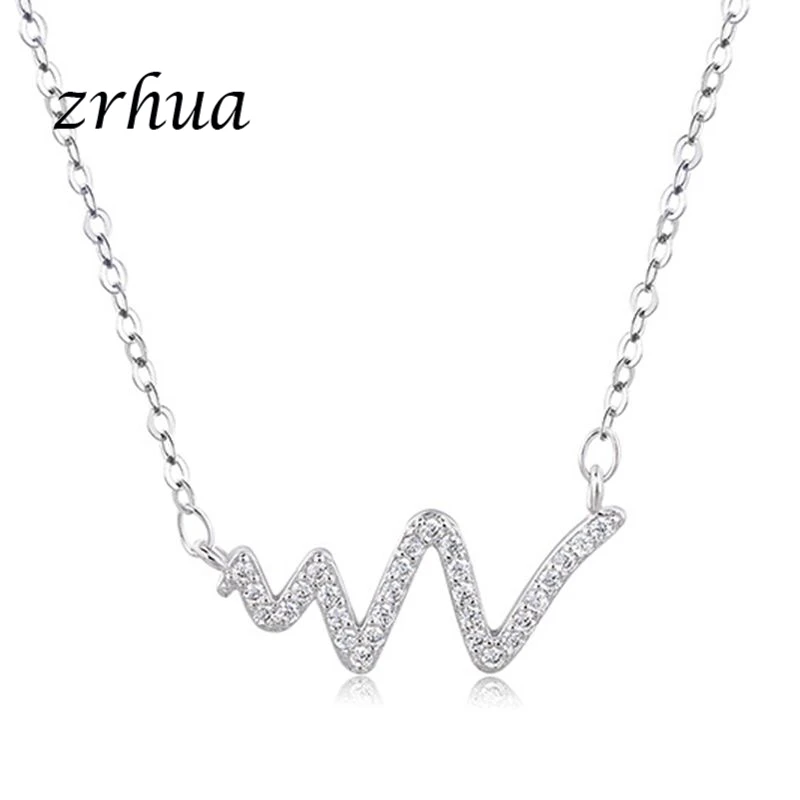 

ZRHUA Fashion Wave Pendant Necklace for Women Personality 925 Sterling Silver Long Chain Statement Choker Engagement Jewelry