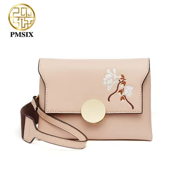 

PMSIX Embroidery Floral Leather Women Shoulder Bag Simple Soft Crossbody Bags Fashion Large Capacity Ladies' Messenger Bag