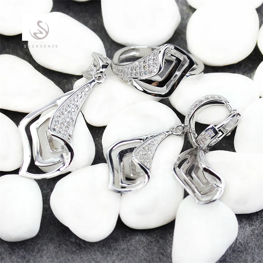 

SHUNXUNZE White Cubic Zirconia Silver Plated set(ring/earring/pendant) R3134set sz6 7 8 9 magnificent Engagement Wedding Vintage