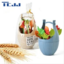 Natural Wheat Straw Leaves Fruit Fork Set Fork Storage Basket Party Cake Salad Vegetable Forks Picks Table Decor Tools