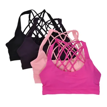 

Cross Hollow Racerback Bra Women Black Purple Rose Red Pink Wireless Padded Bras for Women Crop Top Sexy Backless Bra Push Up