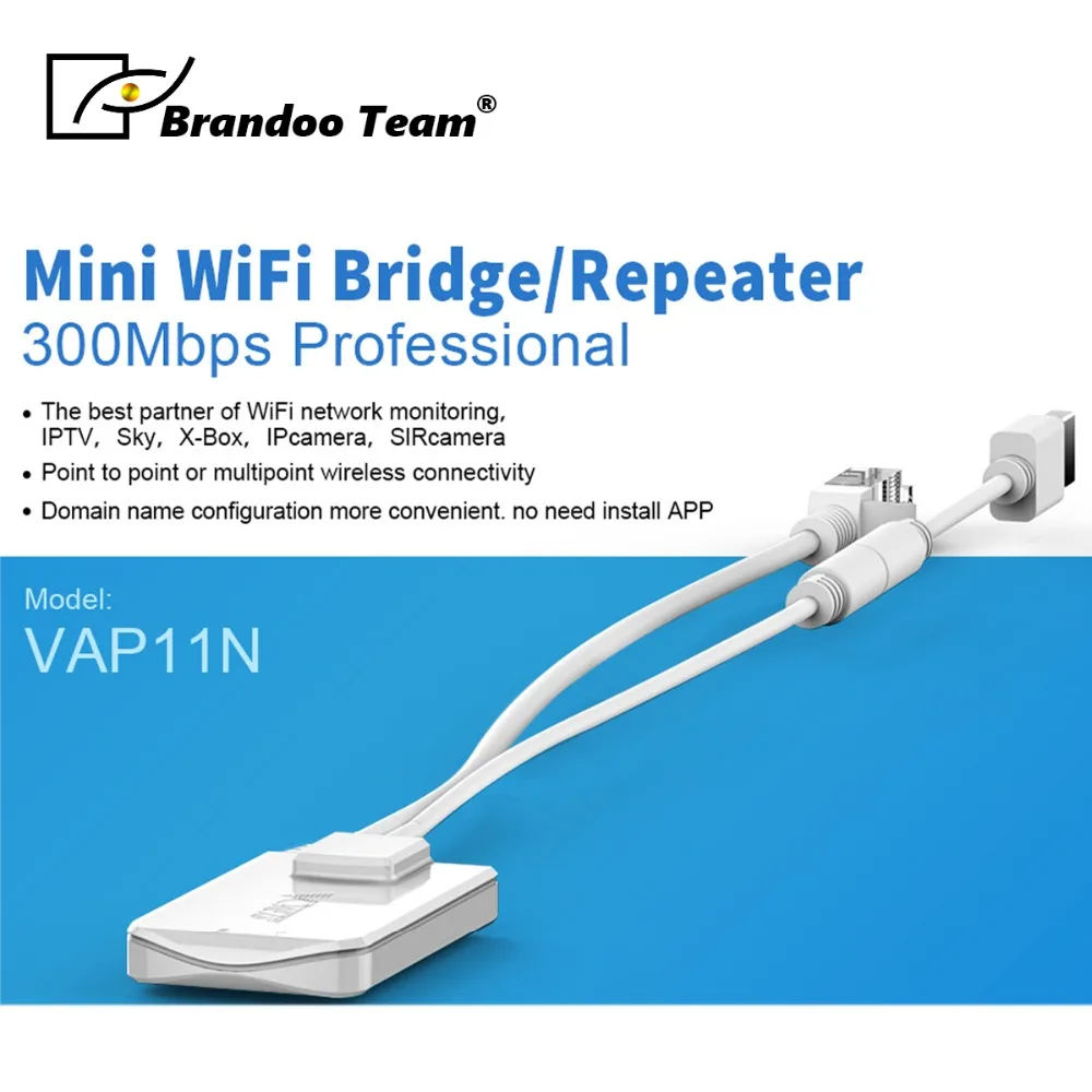 

Brandoo VAP11N-300 Router Bridge Dongle RJ45 Ethernet To WiFi Wireless Repeater Adapter Cable Booster Repetidor Access Point