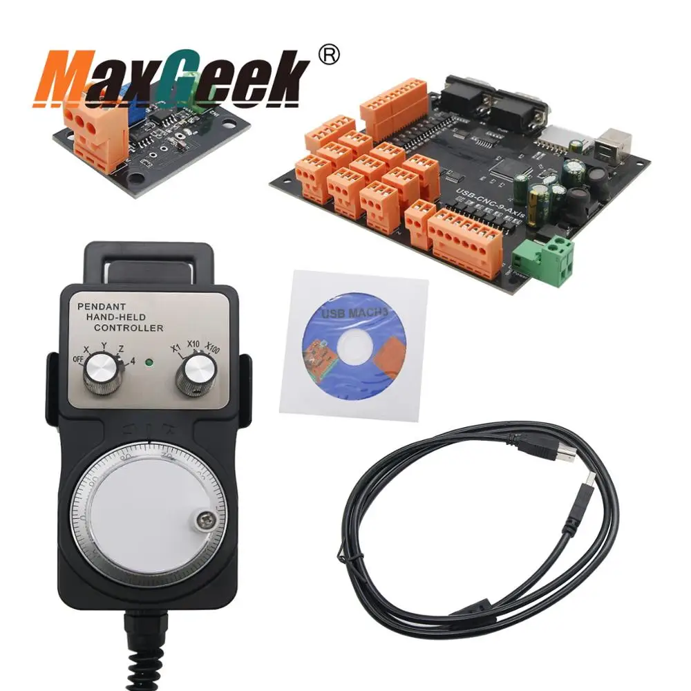 

9Axis CNC Controller Kit 100KHz Stepper Motor Controller Breakout Board + Handwheel+USB Cable+CD