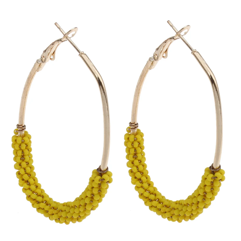

YYW New Designs Women Punk Big Oval Loop Circle Hoop Earring Female Jewelry Colored Glass Seed Beads Gold-color Hoop Earrings