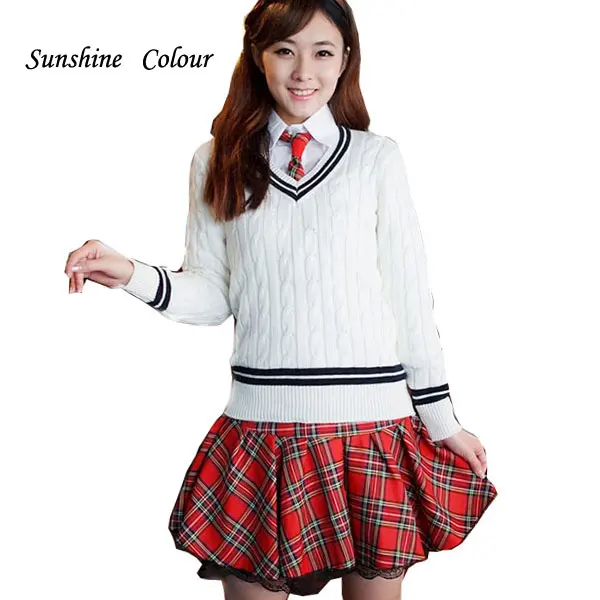 100 Cotton School Uniform for Girls V Neck Women Sweaters And