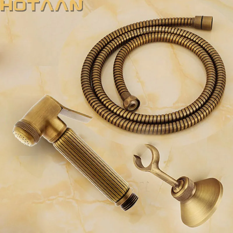 

HOTAAN 2017 Free shipping Antique Brass Handheld Bidet Spray Shower Set Copper Bidet Sprayer Lanos Toilet Bidet Faucet Lavatory