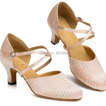 Атласная Rhinestone Закрытый Мыс Танцевальной Обуви Бальные Сальса Латинской Вальс Танго Бачата Танцы Обувь ALL Размер