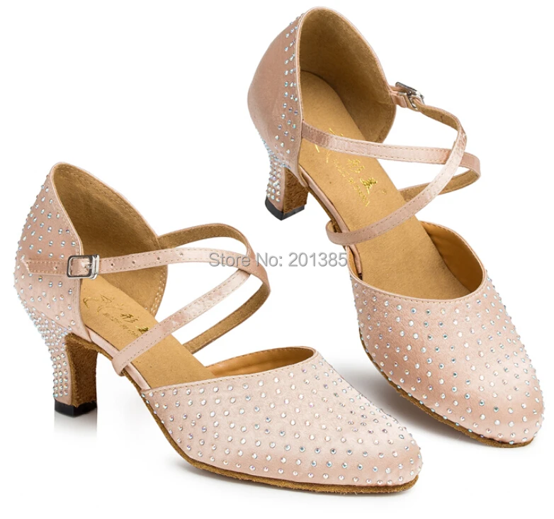 

New Free Shipping Satin Rhinestone Closed Toe Dance Shoe Ballroom Salsa Latin Waltz Tango Bachata Dancing Shoes ALL Size