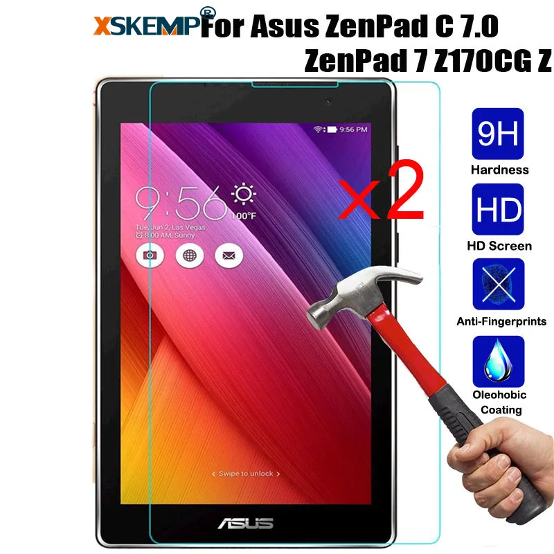 XSKEMP 2Pcs/Lot For ASUS ZenPad C 7.0 Z170C Z170CG Z171CG Screen Protector 9H Tempered Glass Scratch Proof Protective Guard Film |