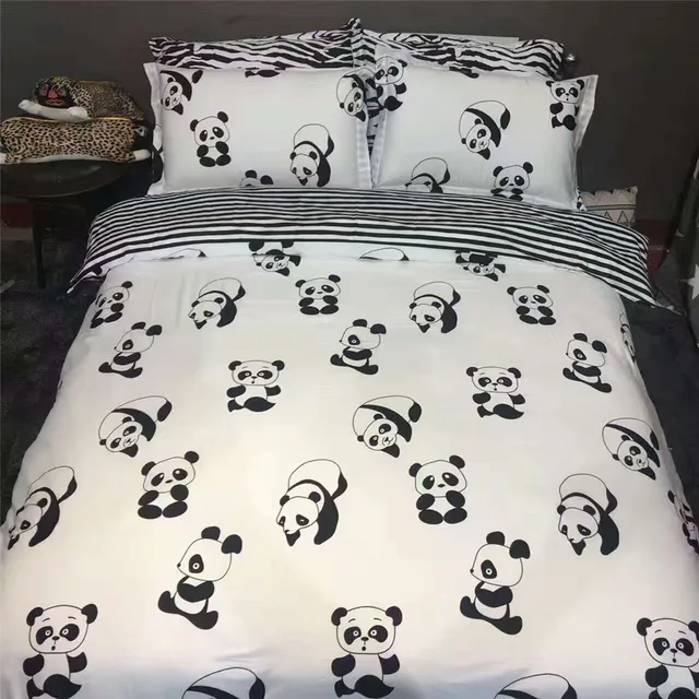 100 Cotton Black White Cute Panda Bedding Sets Queen Size,White Black