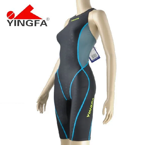 Yingfa, профессиональный купальник для соревнований, женский, для девочек, сдельный купальник, детский тренировочный купальник, для гонок, из акулы, до колена, купальник - Цвет: Серый