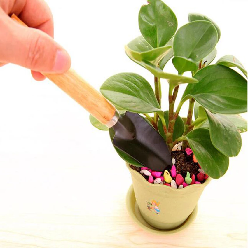 ot sale 3PC/set Mini Garden Hand Tool Kit Plant Gardening Shovel Spade Rake with Wood Handle Metal Head for Gardener 
