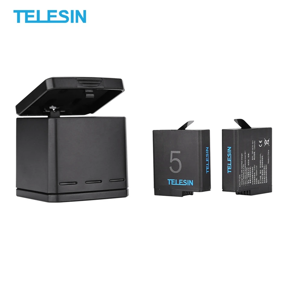 TELESIN 3-Channel Battery Charger 3 Port Storage Box with 2 x Battery for GoPro Hero 5 6 7 for Action Sport Cameras Accessories
