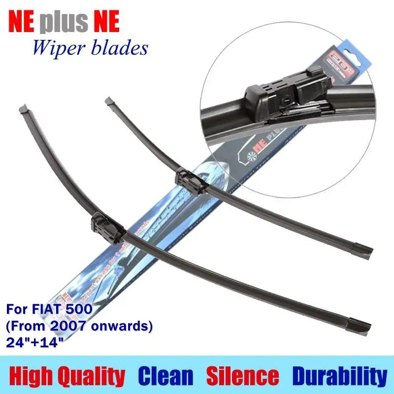 Wiper blades for FIAT 500(From 2007 onwards) 24"+14" Rubber fit push button type Car windshield