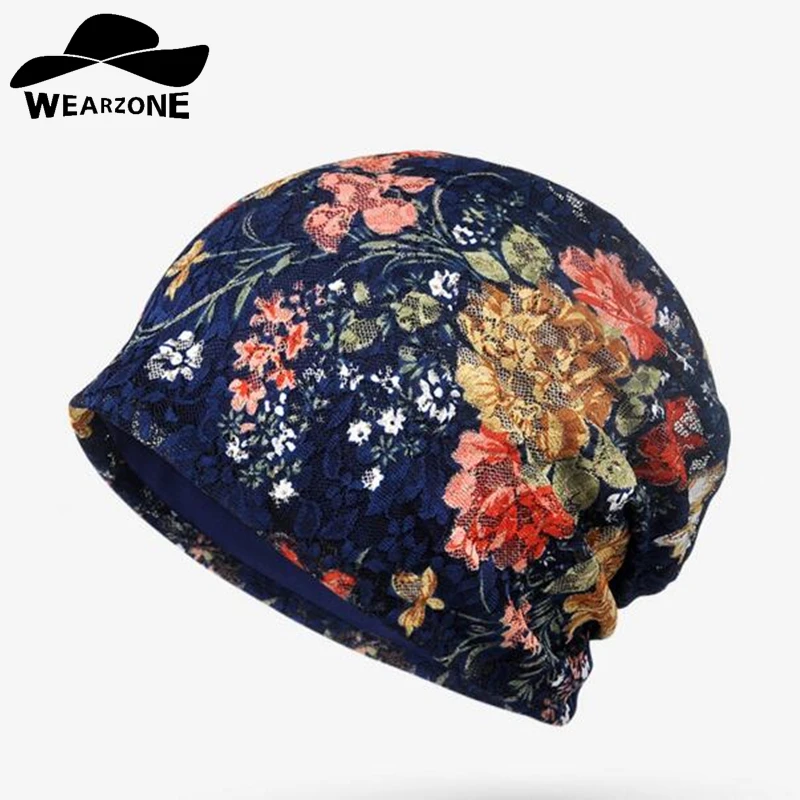 

WEARZONE Brand Autumn Winter Caps Hat Women Hedging Skullies Caps Cap Hat Knitting Lace Jacquard Double Layer Of Cotton