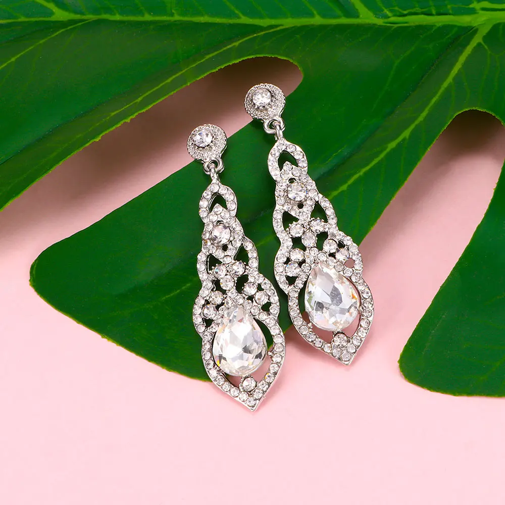 1 Pair Korean Simple Crystal Long Drop Earrings for Women