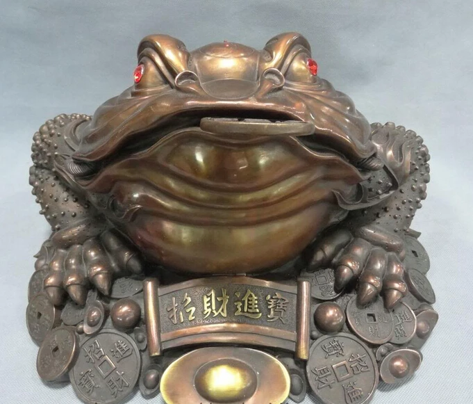 

wholesale factory 17 FengShui Chinese Pure Bronze Diagrams Wealth YuanBao Coin Hoptoad Toad Statue
