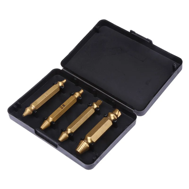 4pcs Double Side Damaged Screw Extractor Broken Bolt Remover Drill Bit