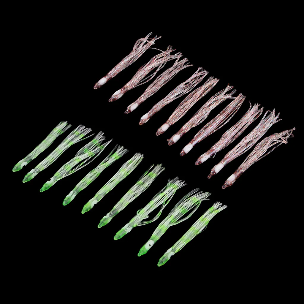 

30 Pieces Silicone Hoochie Octopus Skirts Squid Lures Baits Lifelike Big Eyes Fishing Trolling Tackle for Tuna Marlin Wahoo
