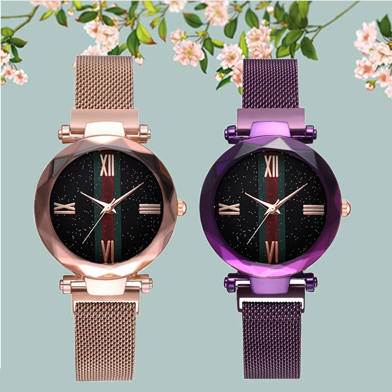 

Diamond Star Shining Lady Fashion Watch 4 Colors Stainless Steel Quartz Mesh with Magnet Watch Relogio Feminino