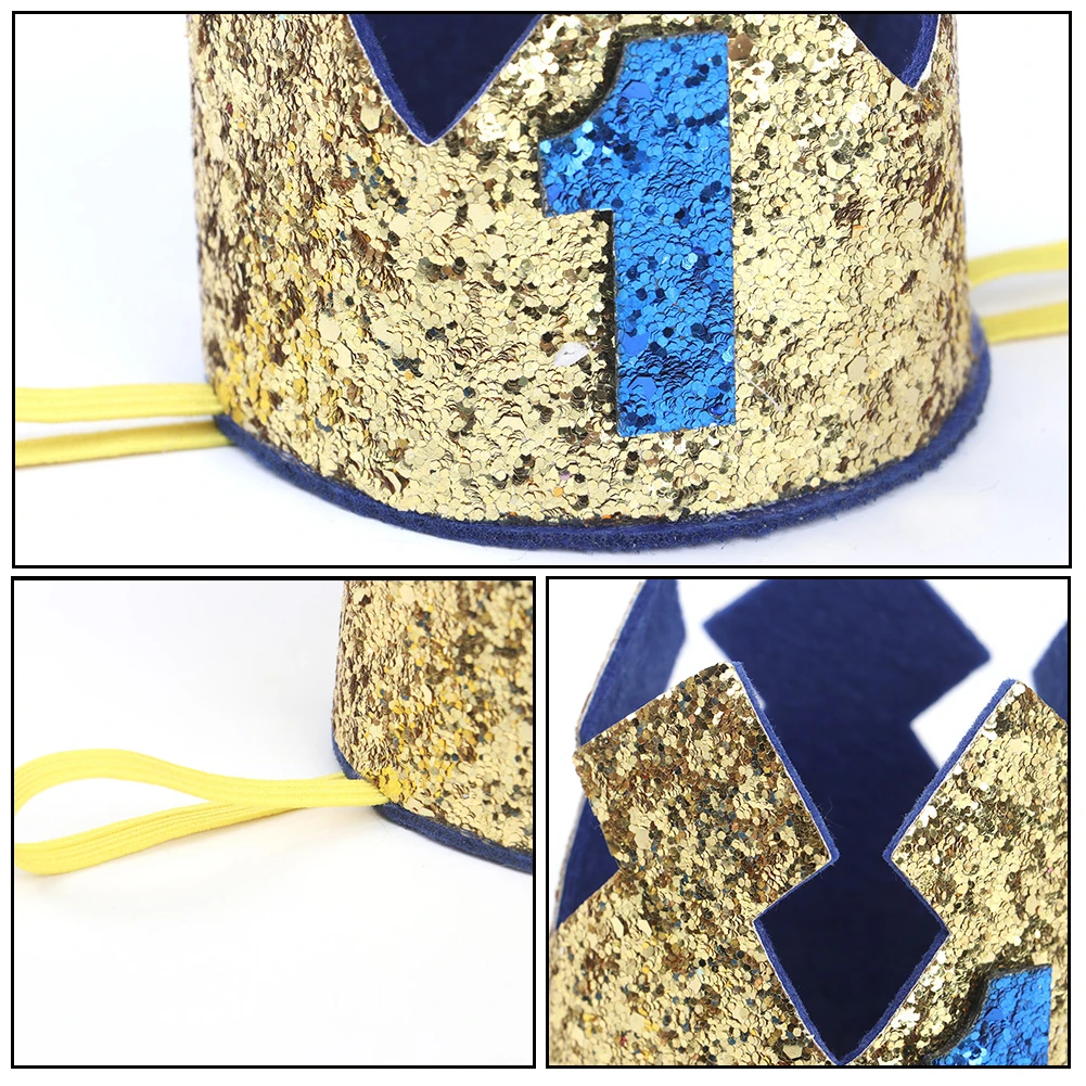 1 2 3 лет шляпа на день рождения ребенка душ декоративный ободок Детские вечерние корона шляпа синий золотой