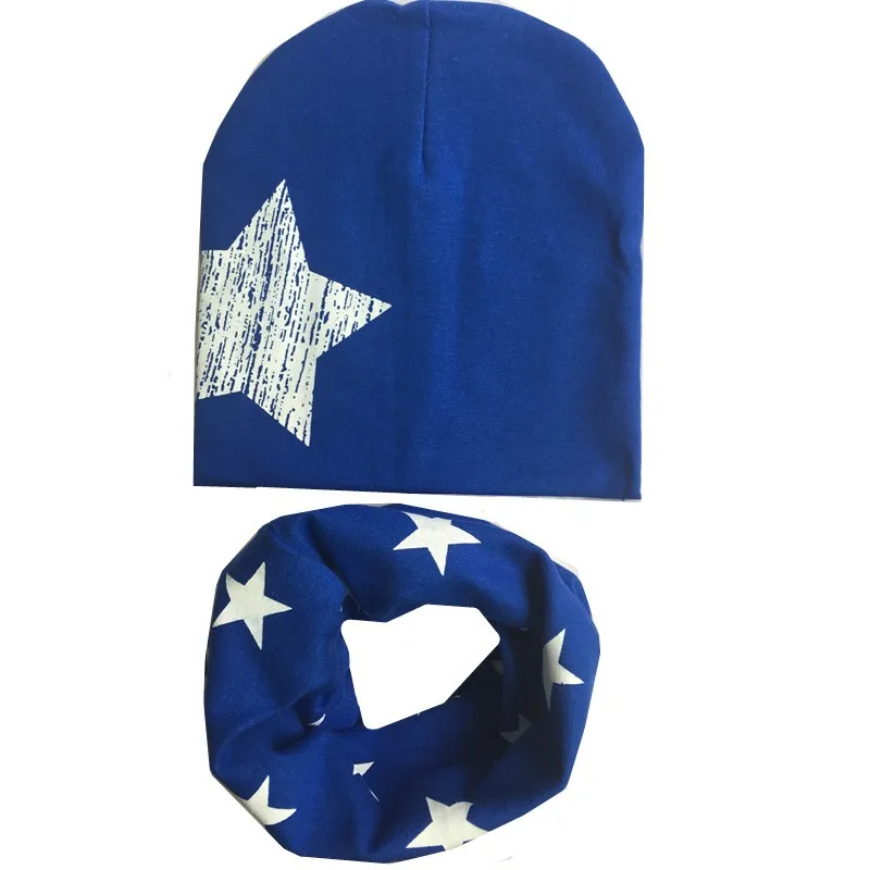 Для От 1 до 12 лет; детская шапка для маленьких мальчиков и девочек; осенне-зимняя хлопковая шапка; комплект с шарфом; Детские шапочки; шапки; аксессуары; шапочки - Цвет: blue one star